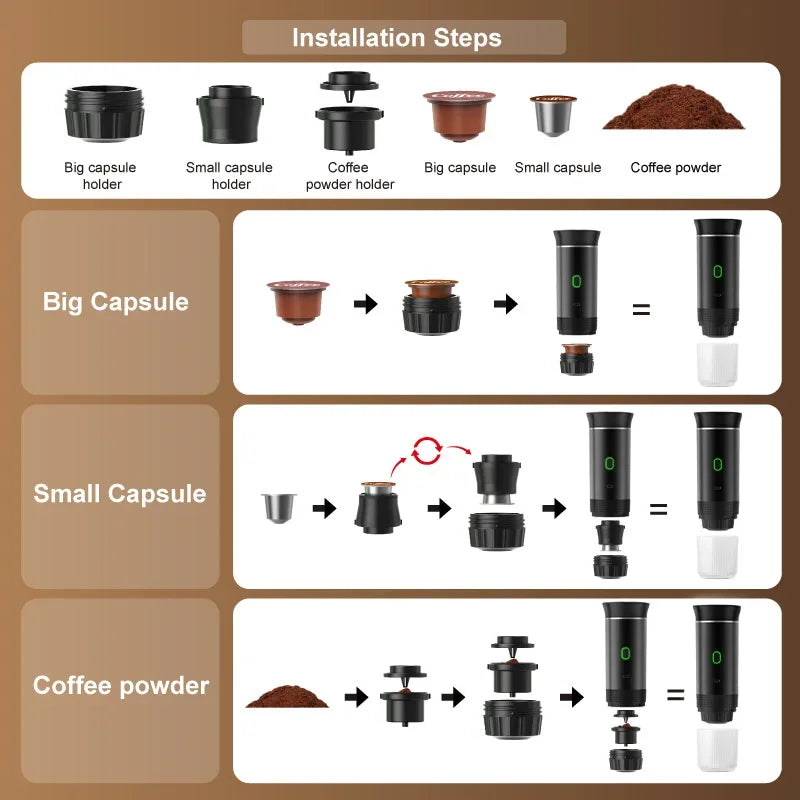 Wireless 3‑in‑1 Portable Espresso Coffee Maker