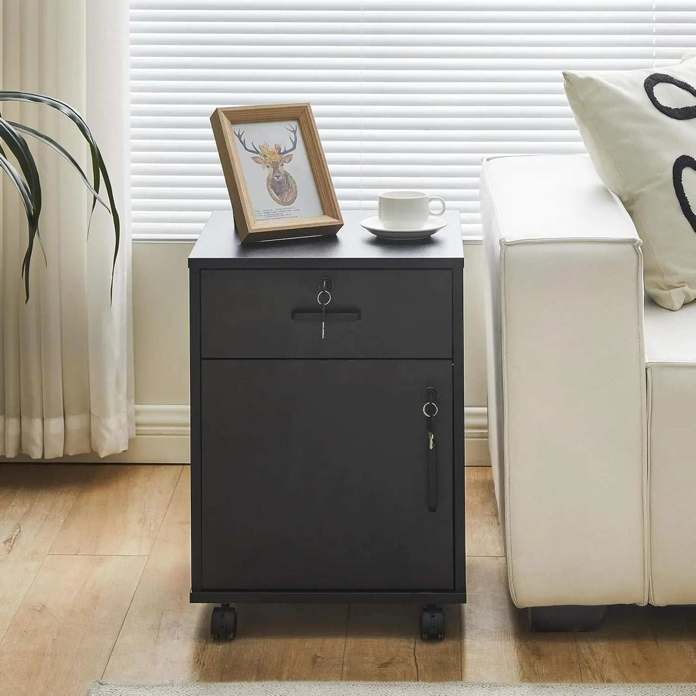 Mobile File Cabinet with Lockable Drawer & Door