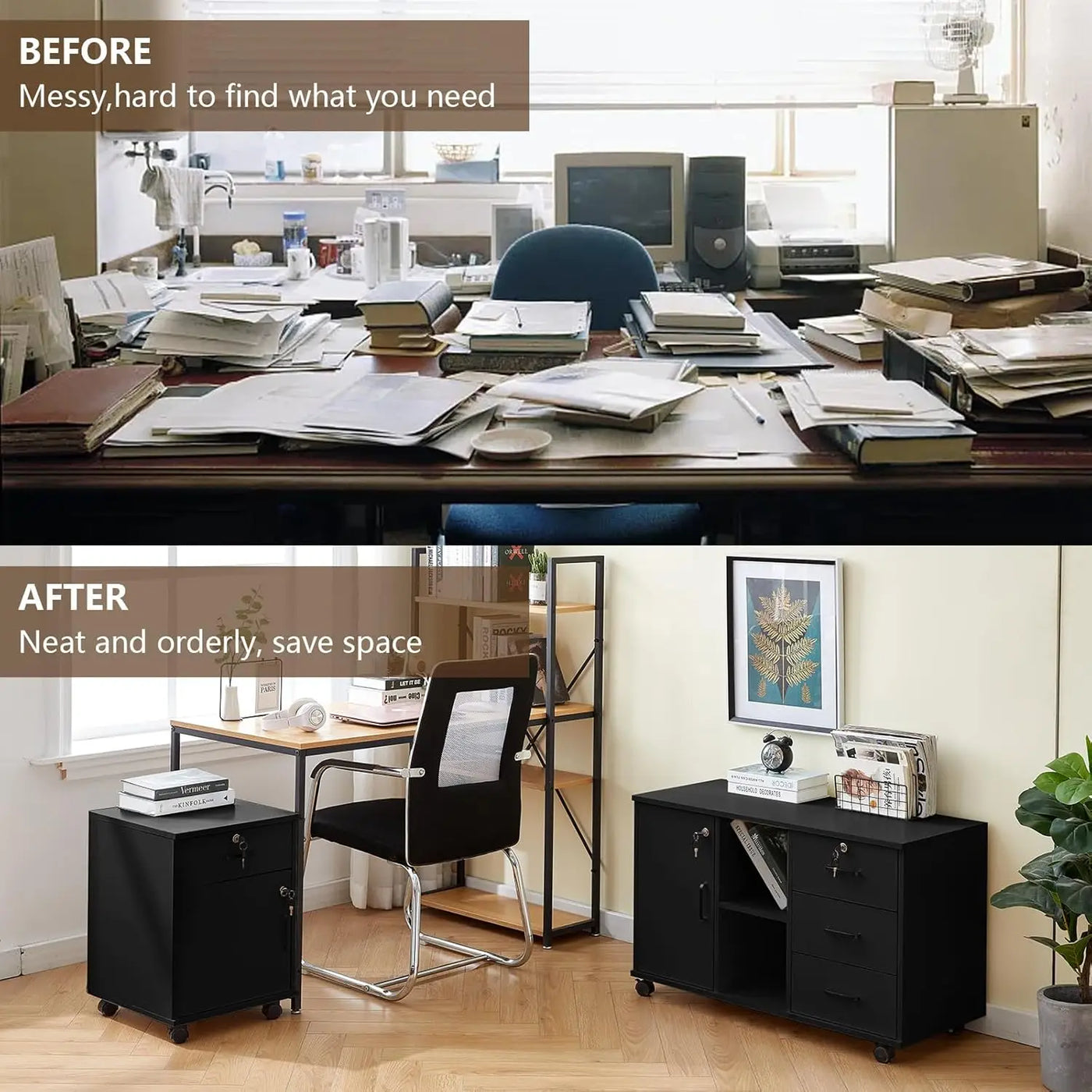 Mobile File Cabinet with Lockable Drawer & Door