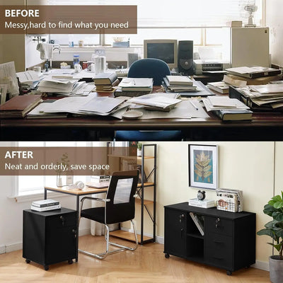 Mobile File Cabinet with Lockable Drawer & Door