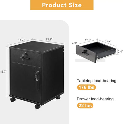 Mobile File Cabinet with Lockable Drawer & Door