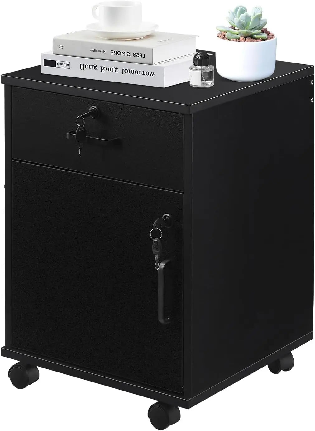 Mobile File Cabinet with Lockable Drawer & Door