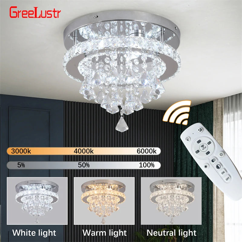 Crystal Chrome LED Flush-Mount Chandelier